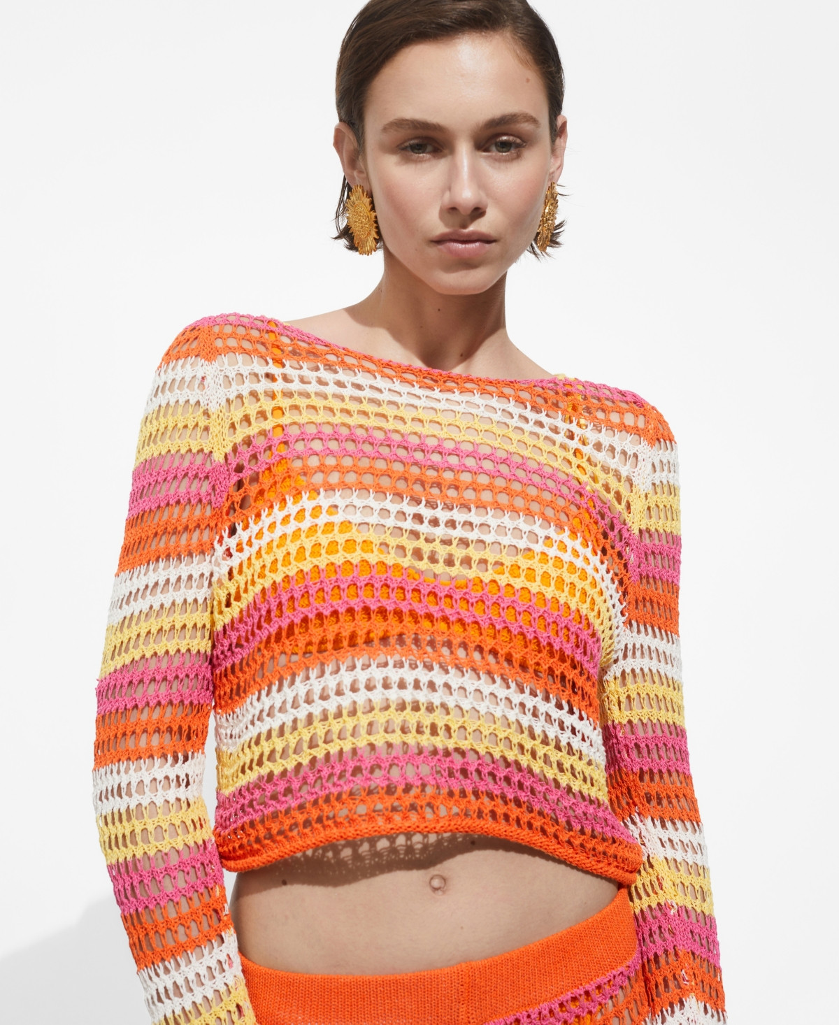 Mango Women's Combined Crochet Sweater - Orange | Macy's