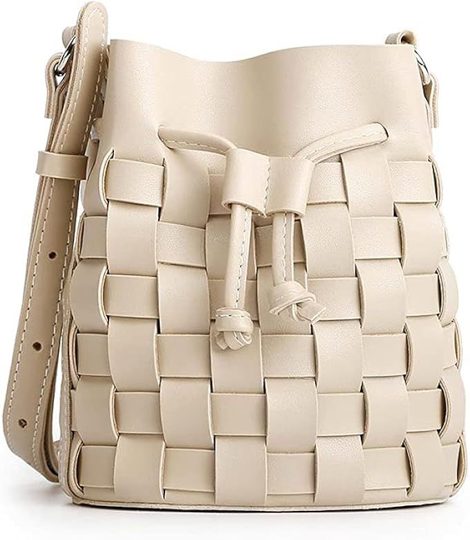 TIJN Woven Bucket Bag for Women Luxury Satchel Handbag with Vegan Leather Crossbody Bag | Amazon (US)