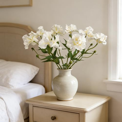 OBDXZHC 4 Pcs 27.6Inch Artificial Iris Flowers Real Touch Faux Long Stems Fake White Iris Flower Arrangements for Decoration Wedding Bridal Home Party Decor Real Looking Flower Arrangements(White) | Amazon (US)