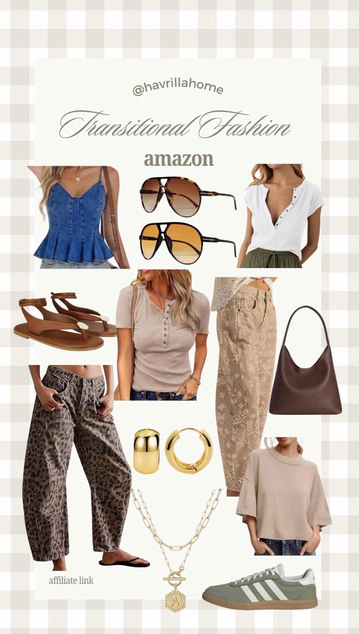Transitional Fashion Amazon, transitional fall outfits, Amazon fashion finds, neutral outfits, casual fall fashion, Amazon women's clothing, everyday style, capsule wardrobe, leopard jeans, henley top, oversized sweater, denim peplum top, brown handbag, gold jewelry, Adidas sneakers, fall sandals, neutral wardrobe, effortless style, Amazon accessories, fall capsule wardrobe, women's fashion inspiration

#LTKSeasonal #LTKHome

Comment SHOP below to receive a DM with the link to this post on my LTK ⬇ https://liketk.it/6iwMs

#LTKHome #LTKSaleAlert #LTKPetite