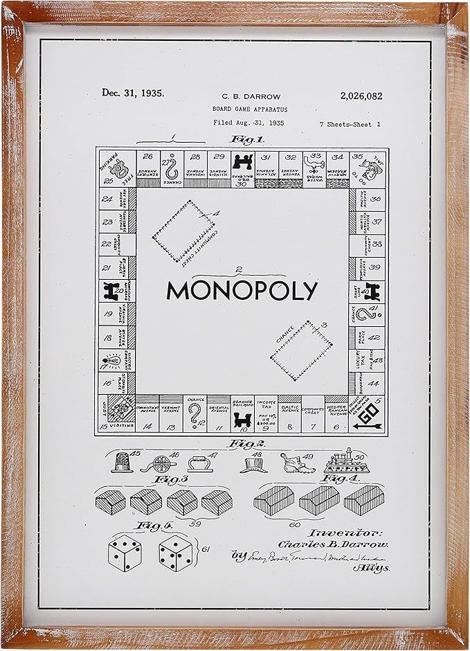 Barnyard Designs Monopoly Board Game Patent Decor Framed Sign Vintage Farmhouse Country Home Deco... | Amazon (US)