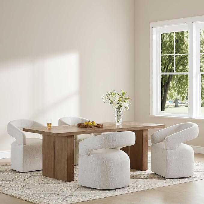 Upholstered Dining Chairs with Casters, Modern Barrel Side Armchair with Rollers for Dining Room,... | Amazon (US)