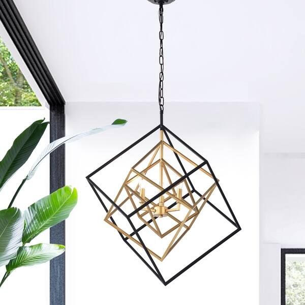 Triplix 3-light Goldtone/Matte Black Nested Cube Chandelier | Bed Bath & Beyond