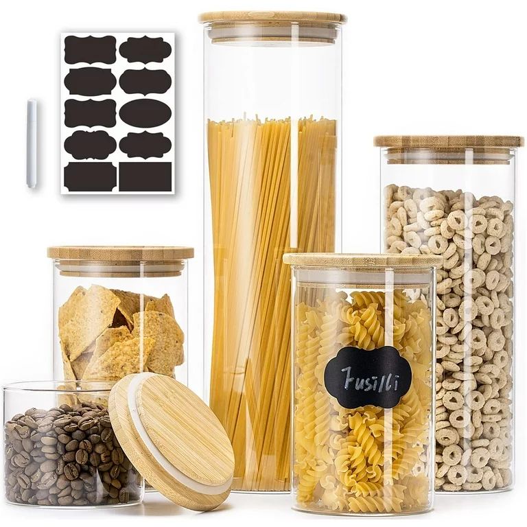 Glass Jars with Bamboo Lids,Glass Food Storage Jars with Wood Lids for Pantry,Glass Canisters Set... | Walmart (US)
