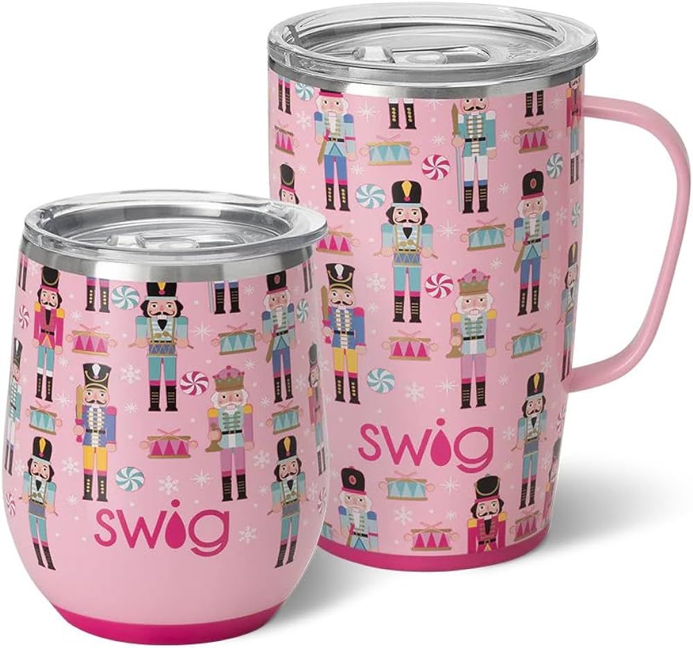 Swig Life Nutcracker AM+PM Set | 18oz Travel Mug with Handle and Lid + 12oz Insulated Wine Tumble... | Amazon (US)