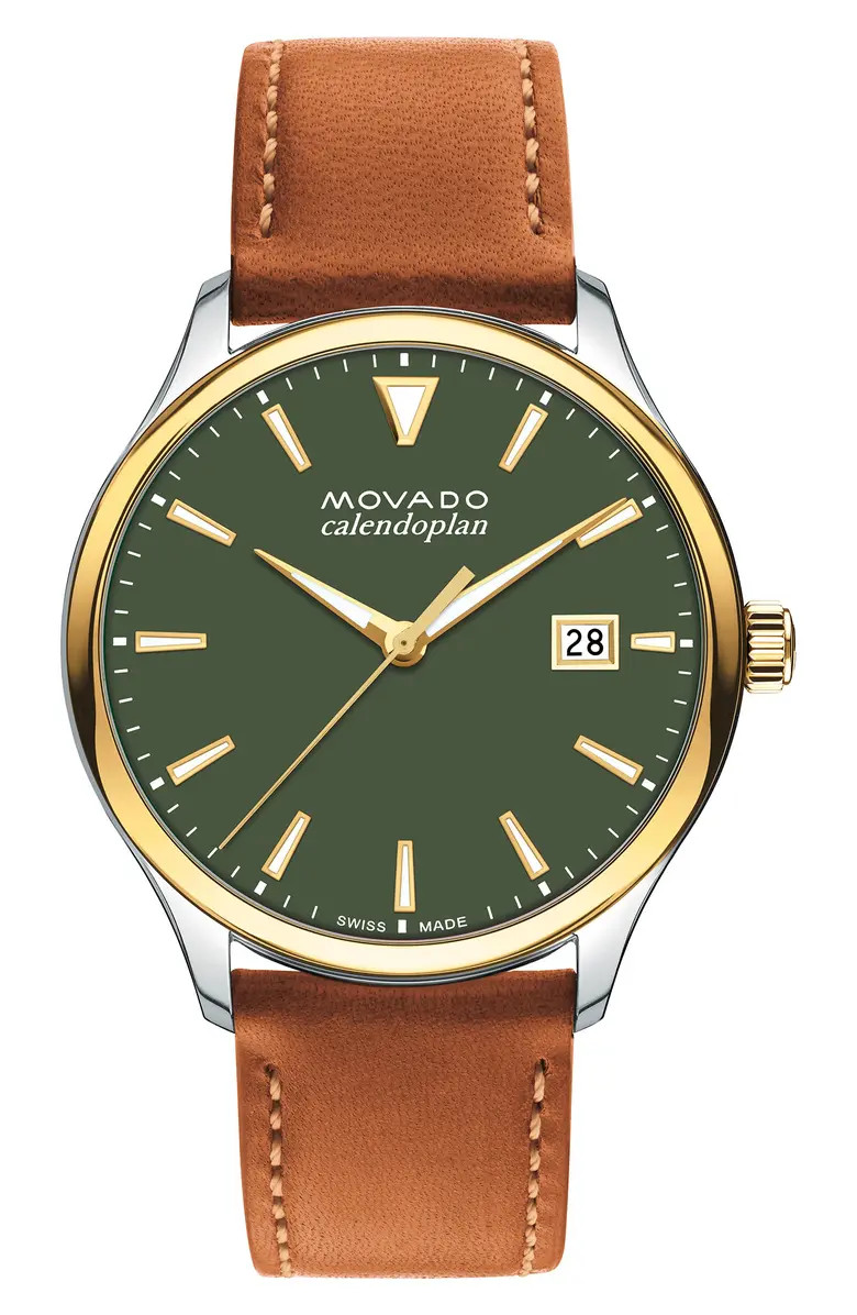 Movado Heritage Calendoplan Leather Strap Watch, 40mm | Nordstrom | Nordstrom