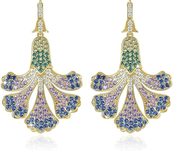 Frwiskp Zircon Gemstone Drop Dangle Earrings, Multi Color Created Sapphire Sparkly Evening Dressy... | Amazon (US)