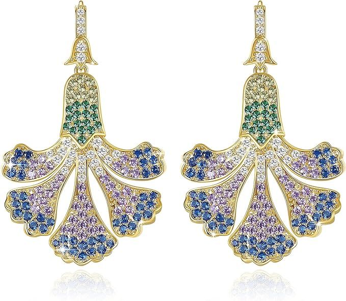 Frwiskp Zircon Gemstone Drop Dangle Earrings, Multi Color Created Sapphire Sparkly Evening Dressy... | Amazon (US)