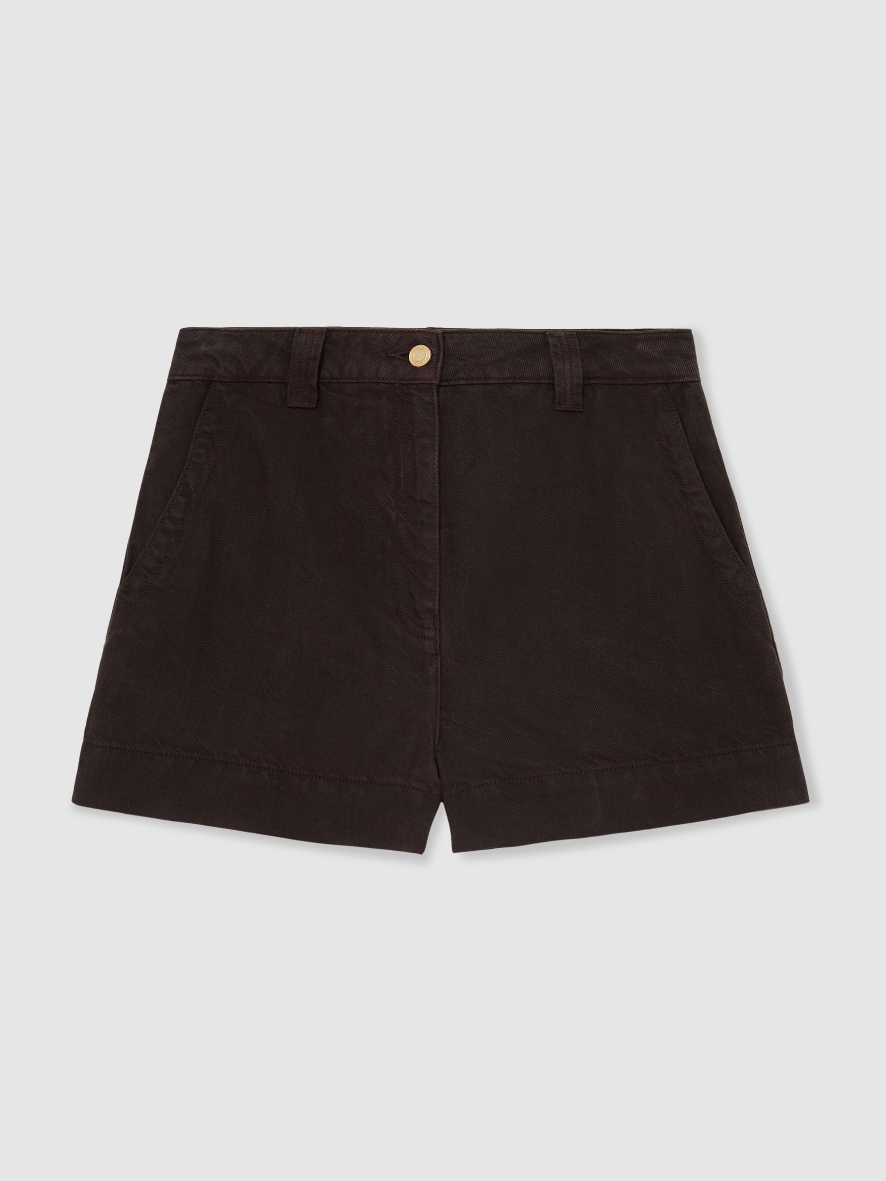 Reiss Lyocell-Linen Shorts in Chocolate Brown | REISS | Reiss US