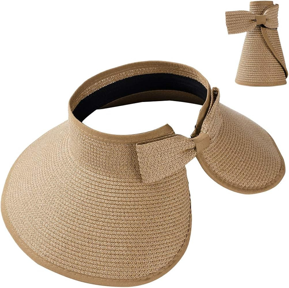 Summer Straw Beach Sun Visor Ponytail Hats for Women Foldable Floppy | Amazon (US)