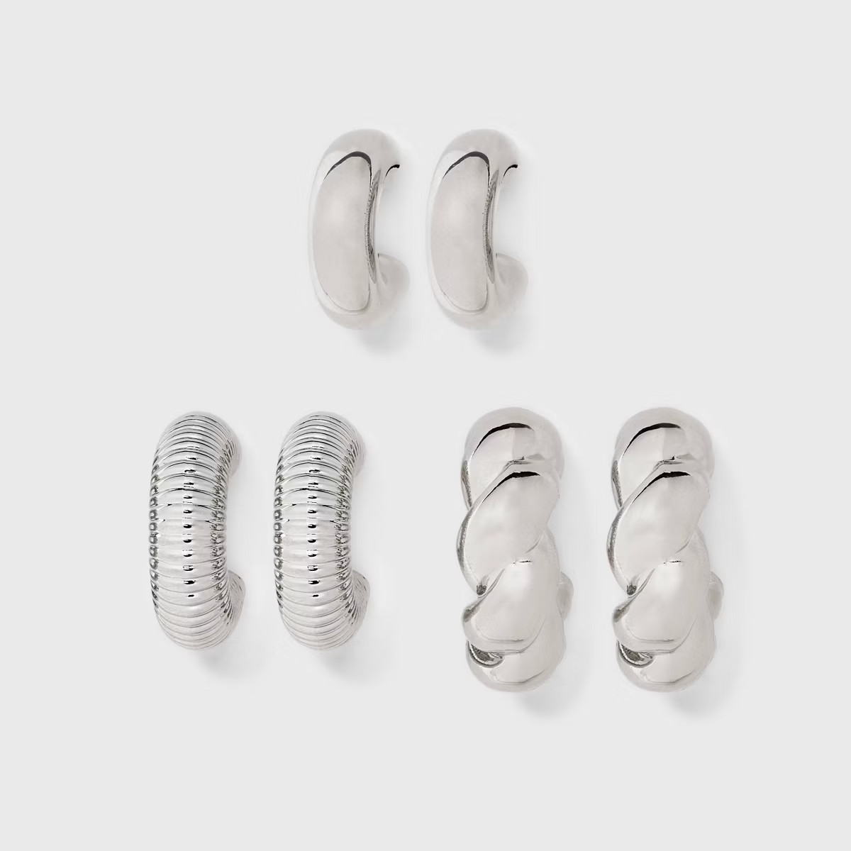 Chunky Graduated Hoop Earring Set 3pc - Wild Fable™ Silver: Plastic, Nickel-Free Metal, Post Cl... | Target