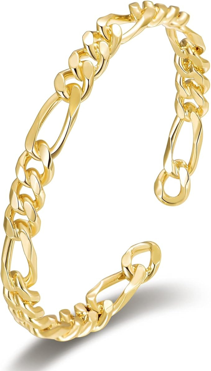YKKZART Gold Bracelet 14k Gold Plated Dainty Cuff Bracelets Tiny Cubic Zirconia Chunky Weave Chai... | Amazon (US)