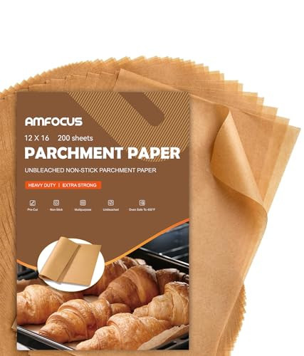 200 Pcs Parchment Paper Sheets, Unbleached Baking Parchment Sheets, 12x16 Inch, Non-Stick, Heat-Resistant, Biodegradable | Amazon (US)