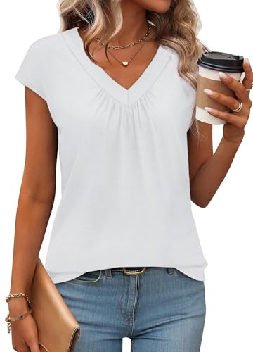 WIHOLL Womens Summer Tops White Tank Top Woman Casual Spring Tops 2026 Boho Beach Vacation Clothes Women's Tops V Neck Sleeveless Travel Outfits Country Concert L | Amazon (US)