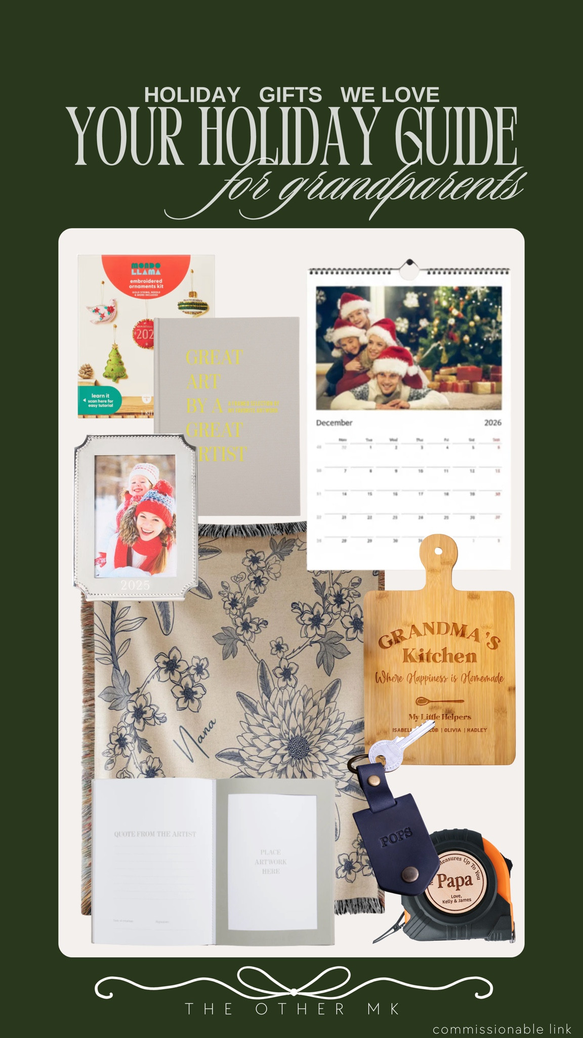 holiday gifts, Christmas gifts, trendy gifts, wishlist, holiday favorites, gifts for grandparents, calendar, picture frames, cutting board, book, blanket, measuring tape, ornament kit 

#LTKHoliday #LTKSeasonal #LTKGiftGuide