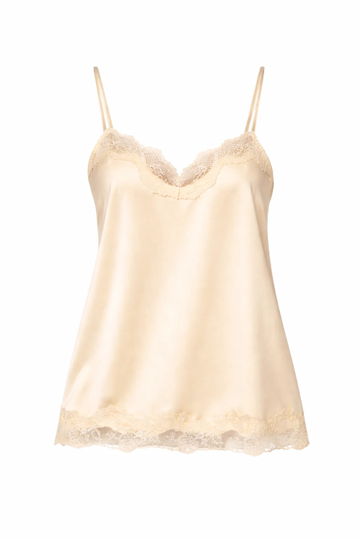 ELLISE Lemon Satin Lace Trim Cami | Noughts and Kisses