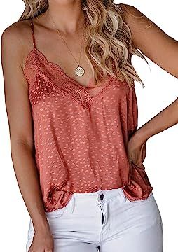 Happy Sailed Womens V Neck Lace Camisoles Summer Sleeveless Racerback Cami Tank Tops | Amazon (US)