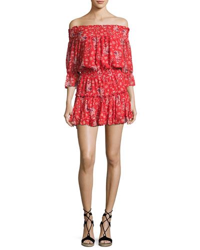 Smocked Off-the-Shoulder Mini Dress | Neiman Marcus
