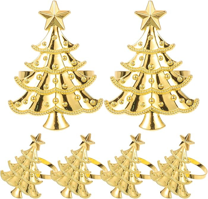DOITOOL 6 Pcs Christmas Napkin Rings, Metal Napkin Holder Christmas Tree Napkin Ring Set, Tables ... | Amazon (US)