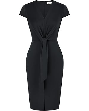 GRACE KARIN Women's Summer Midi Dresses Cap Sleeve Tie Waist Work Dress Slit V-Neck Bodycon Dress... | Amazon (US)