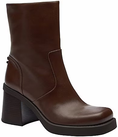 COACH Sculpted C Leather Block Heel Booties - 7 | Dillard's
