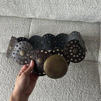 Y2K Western Belt Brown Leather Boho Circle Studded Concho Eyelet Pu Round Disc Punk Wide Waistband Vintage For Women | Etsy (US)