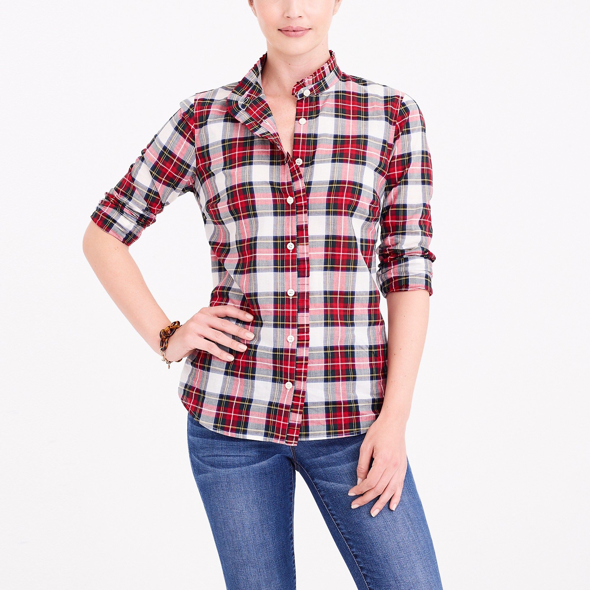 Ruffle-front plaid shirt | J.Crew Factory