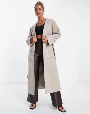 Pretty Lavish oversized minimal relaxed coat with pockets in taupe | ASOS (Global)