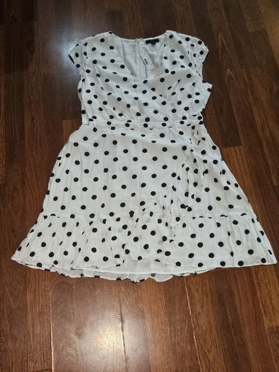 J. Crew Women Size 12 White Black Polka Dot Viscose Poly Lined Dress Style L7669  | eBay | eBay US