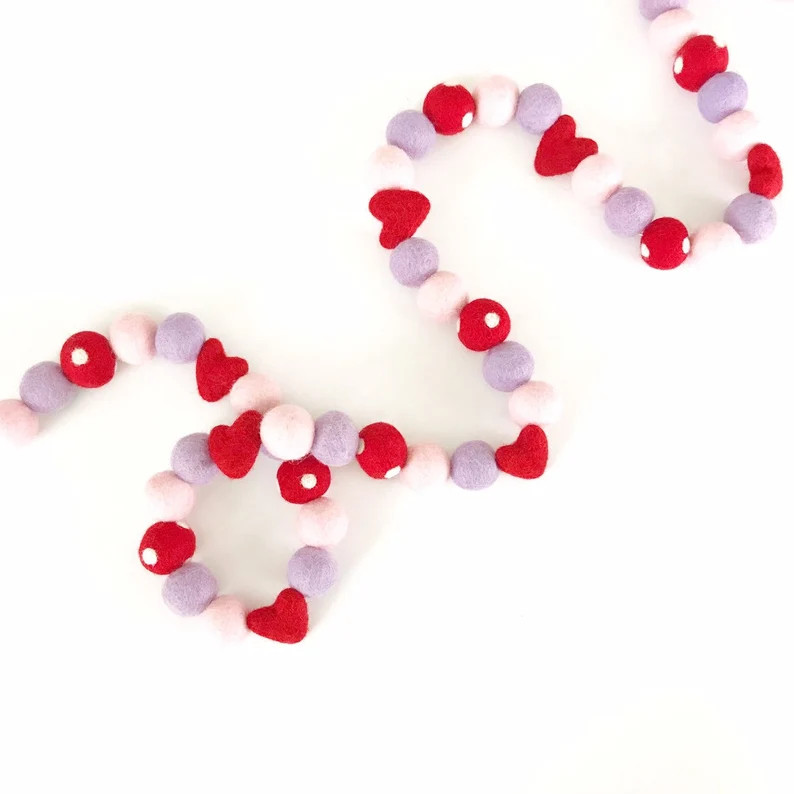 Valentine's Day Felt Ball Garland | Felt Hearts | Heart Garland | Valentine's Day Decorations | V... | Etsy (US)