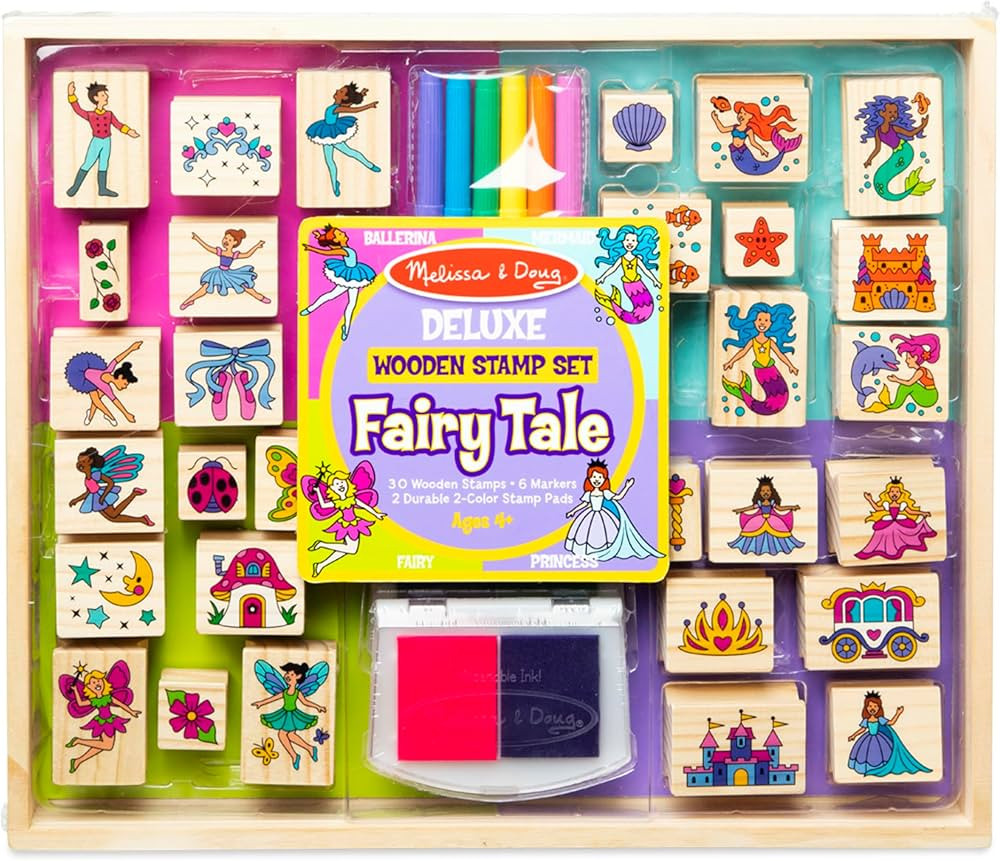 Melissa & Doug Deluxe Wooden Stamp and Coloring Set – Fairy Tale (30 Stamps, 6 Markers, 2 Durab... | Amazon (US)