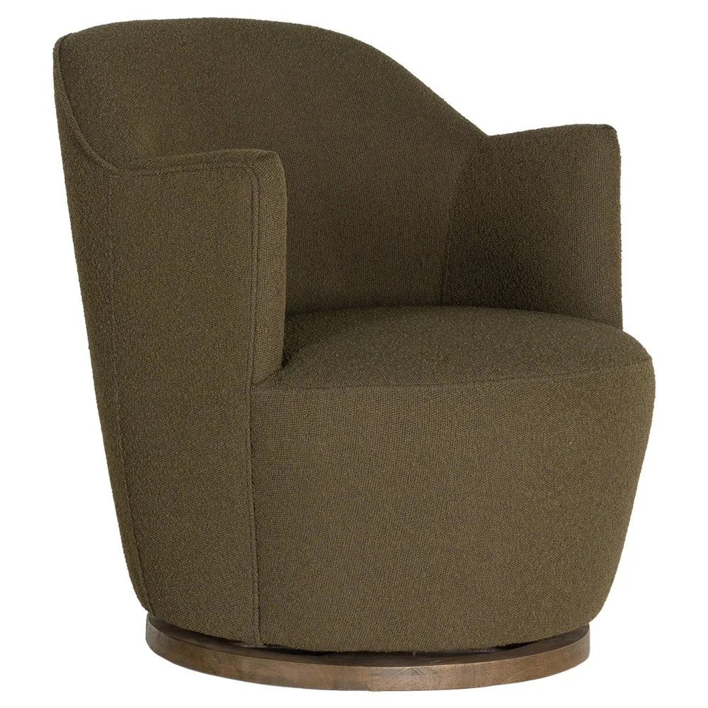 Samuel French Country FIQA Olive Boucle Swivel Arm Chair | Kathy Kuo Home