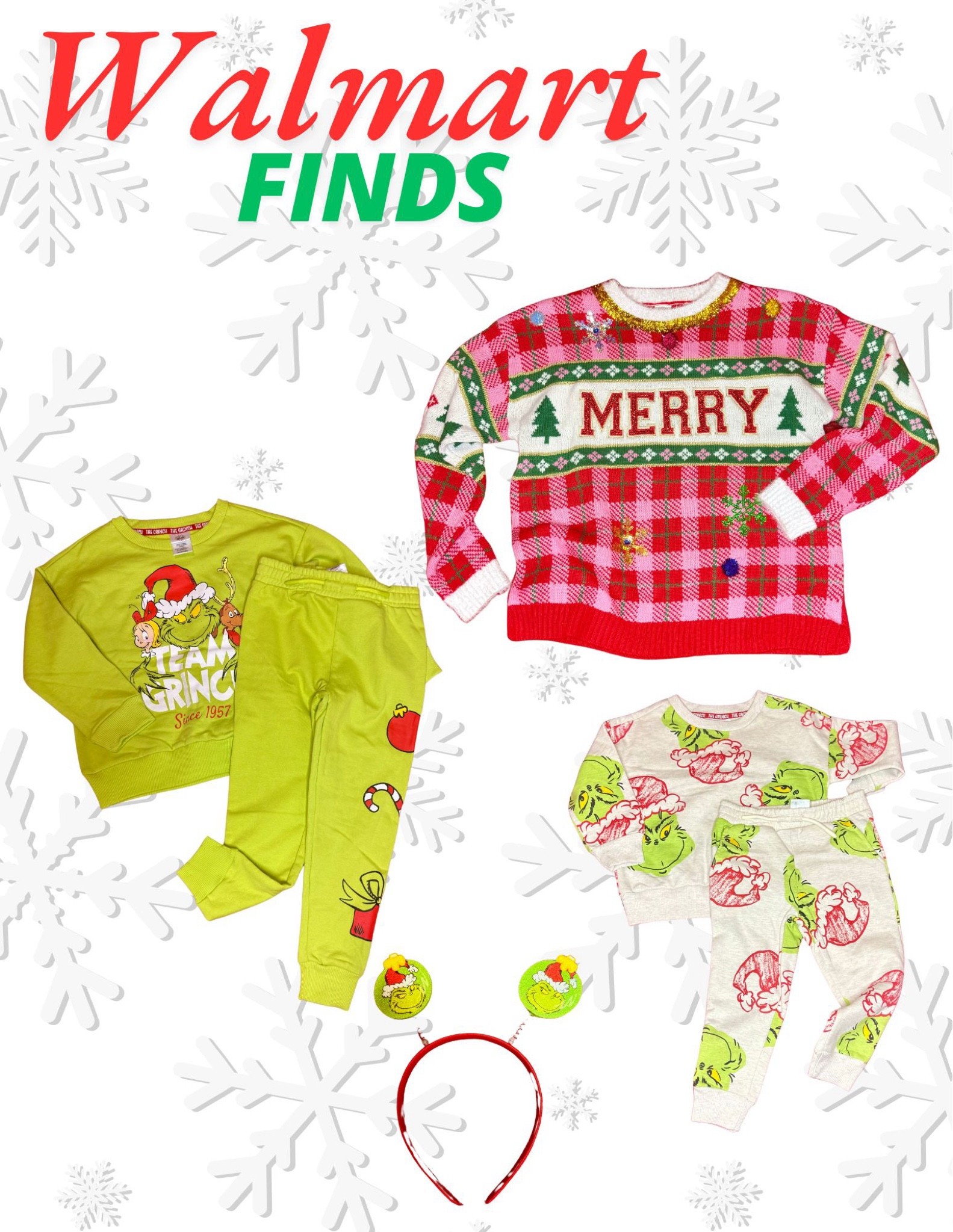 I found the cutest Grinch outfits for the kiddos tonight at Walmart and the most ADORABLE Christmas sweater for myself. What a steal! 

I wasn’t able to find the exact headband but I found a similar one that’s cuter and cheaper  

#LTKHoliday #LTKKids #LTKFamily
