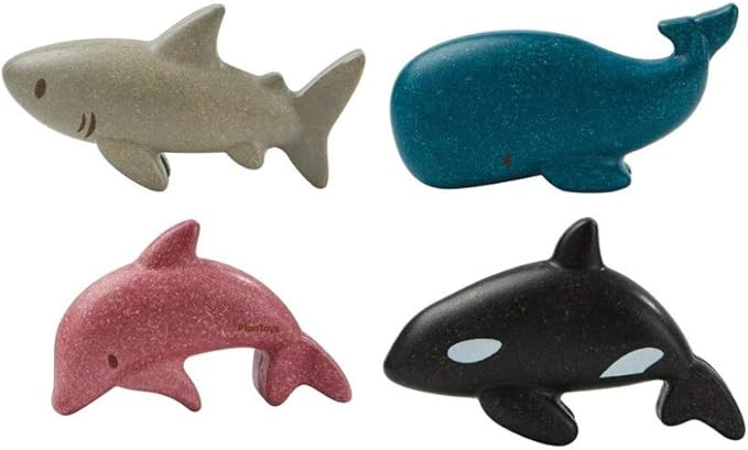 PlanToys Wooden 4 Animal Sea Life Ocean Animal Playset (6129) | Sustainably Made from Rubberwood ... | Amazon (US)