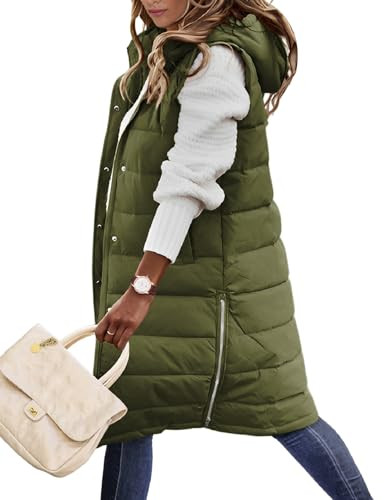 HEEKPEK Puffer Vest for Women Long Down Hooded Vest Womens Sleeveless Zip Up Jacket Winter Thick Coats with Pockets | Amazon (US)
