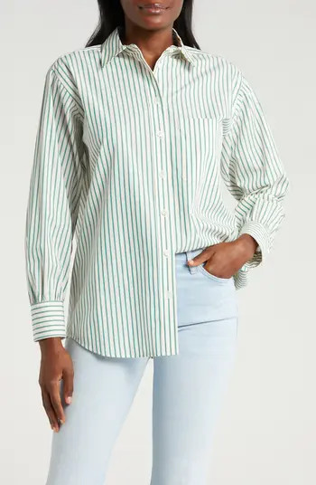FRAME The Borrowed Pocket Stripe Cotton Button-Up Shirt | Nordstrom | Nordstrom