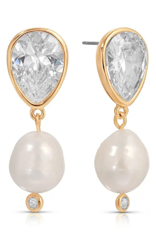 Ettika Eternal Gleam Cubic Zirconia & Freshwater Pearl Drop Earrings in Gold at Nordstrom | Nordstrom