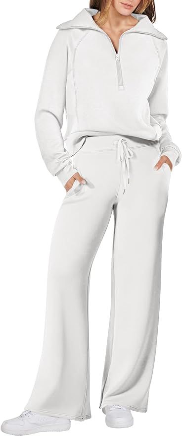 ANRABESS Women 2 Piece Outfits Sweatsuit Set 2023 Fall Oversized Half Zip Sweatshirt Wide Leg Swe... | Amazon (US)