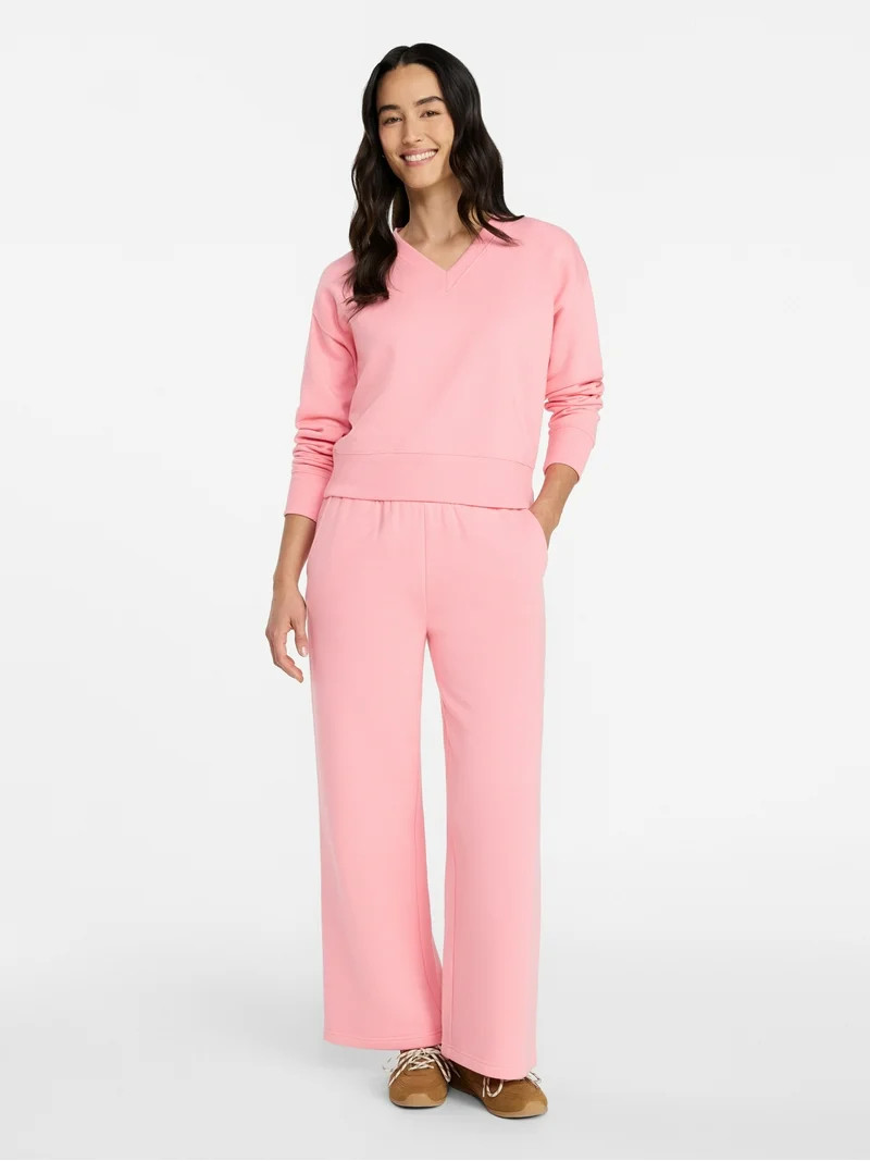 Time and Tru Women's and Women's Plus V-Neck Sweatshirt and Pants Set, 2-Piece, Sizes XS-4X | Walmart (US)