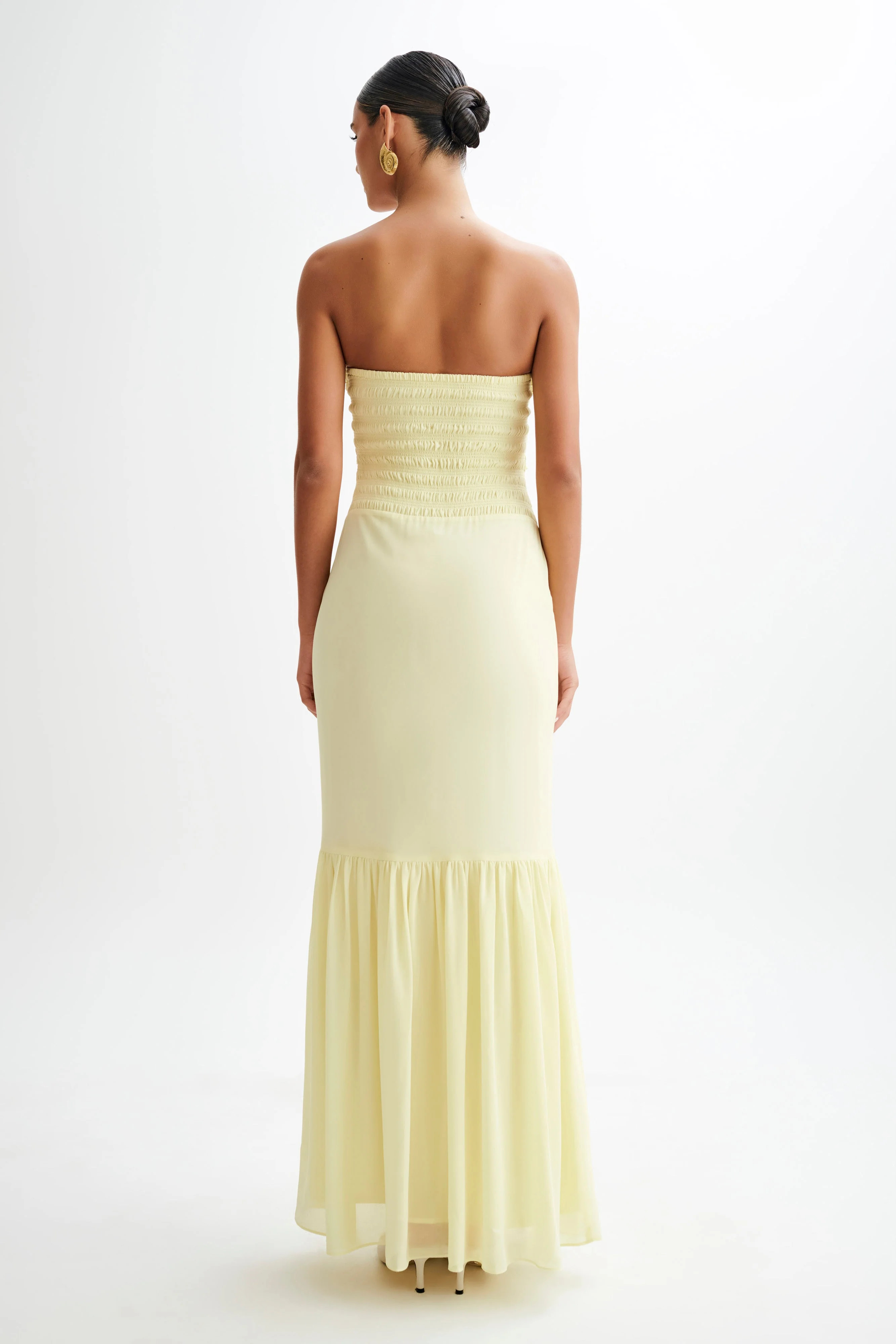 Olivette Strapless Chiffon Maxi Dress - Lemon Sherbet | MESHKI US