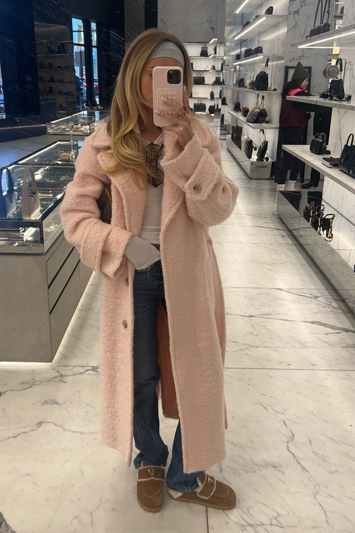 Acne coat i’m wearing size 0, GRLFRIEND denim jeans im wearing size 23 (this style runs one size big), Prada shoes im wearing size 7 and they fit true to size 