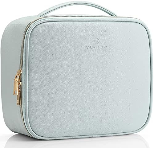 Vlando Leather Travel Makeup Train Case - Makeup Cosmetic Case Organizer Portable Artist Storage… | Amazon (US)
