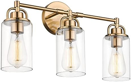 FEMILA Bathroom Vanity Light, 3-Light Gold Bathroom Wall Lighting Fixtures Over Mirror, Clear Gla... | Amazon (US)