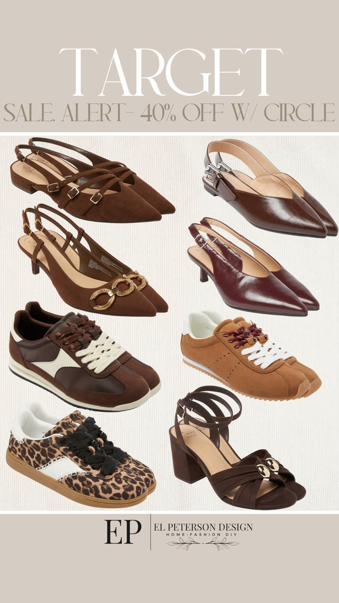 Target Today Only 
40% off shoes with circle 
Sneakers
Slides
Mules
Heels 

#LTKSaleAlert #LTKStyleTip #LTKFindsUnder50