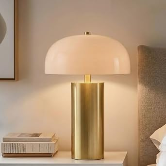 Ink+Ivy Modern Gold Metal Columnar Table Lamp with Dome-Shaped Glass Shade, Built-in LED Light Source, for Living Room, Bedroom, Nightstand Table Lamp | Amazon (US)