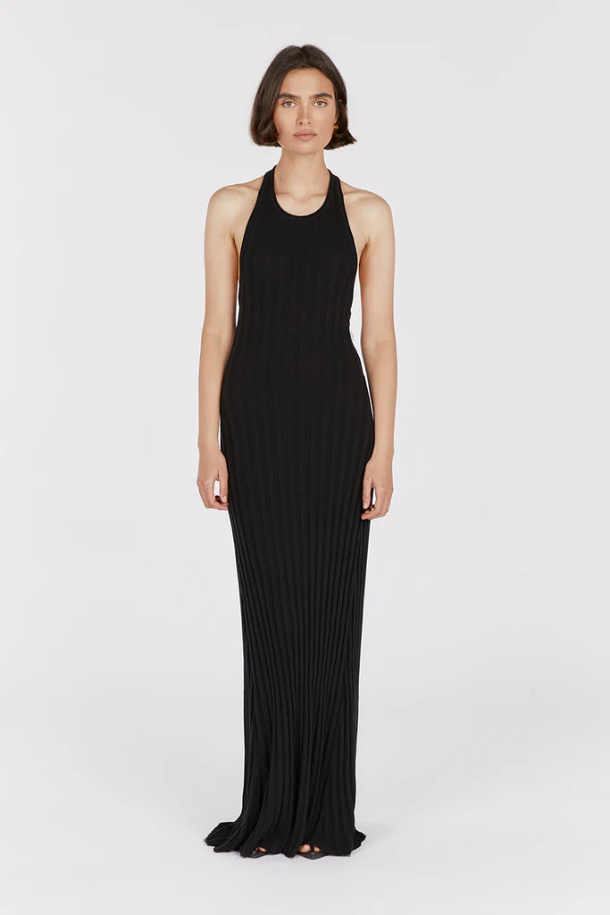 GOLDIE BLACK HALTER MAXI DRESS | DISSH