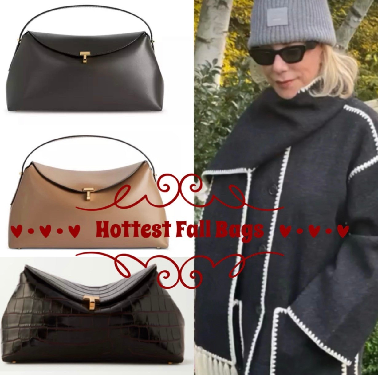 I’m enamored with the Toteme T clutch as I am with my coat, as their pieces remain stylish season after season. This bag serves as a stunning clutch or, with the strap, offers an offers a different look. 
It effortlessly transitions from daytime to nighttime. The color palette and textures are exceptional, featuring leather, suede, and faux crocodile. Hmmm that faux croc is calling me! Shop with me! 

#LTKOver40 #LTKStyleTip #LTKItBag