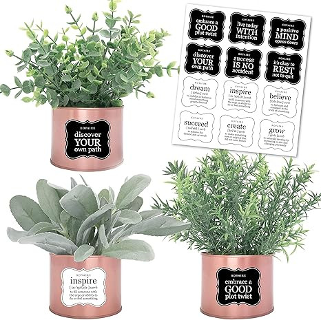 KOYAIRE Set of 3 Rose Gold Desk Accessories for Women Office; Eucalyptus, Rosemary, Lamb’s Ear ... | Amazon (US)