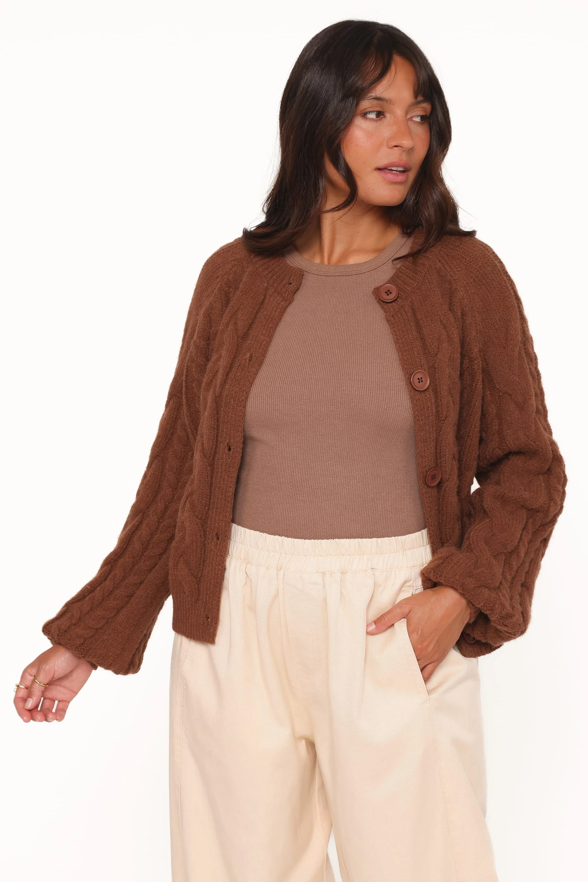 Nika Cable Knit Cardigan - Brown | Petal & Pup (AU)