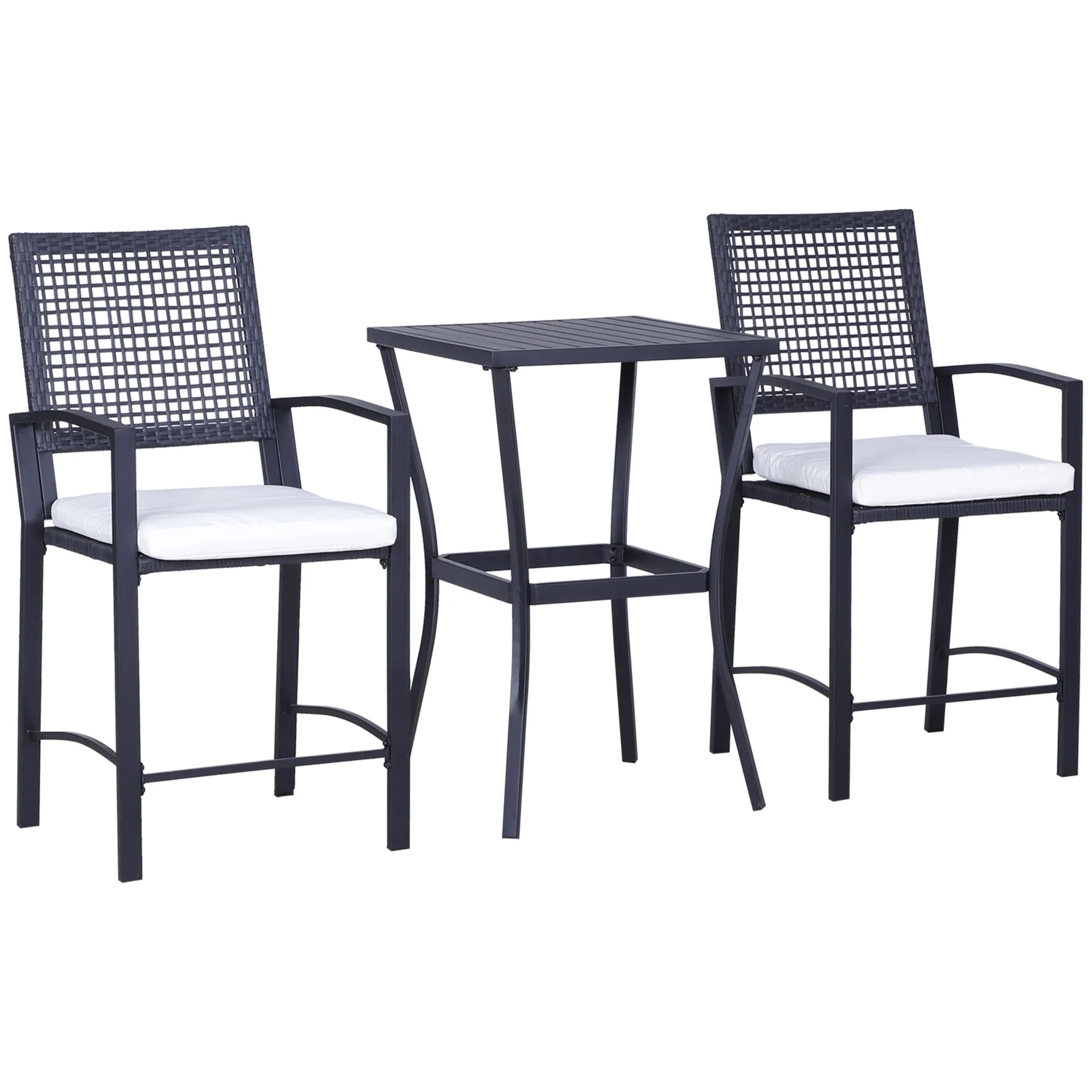 Outsunny 3pcs Patio Bar Set with Soft Cushion, Rattan Wicker Outdoor Furniture Set for Backyards,... | Walmart (US)